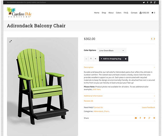 Carefree Poly Furniture Website Product Page