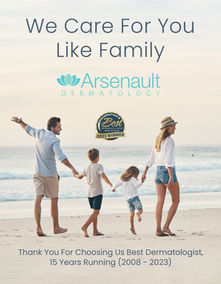 Arsenault Dermatology print ad, We Care For You Like Family, thanking readers for voting it best dermatologist
