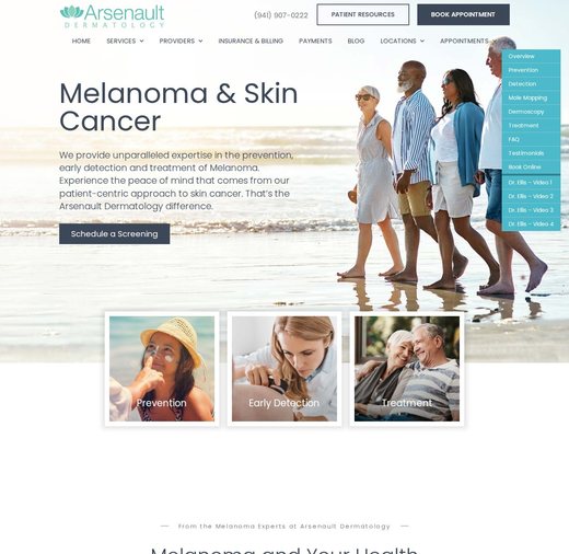 Melanoma and skin cancer page on the Arsenault Dermatology website, written for medical dermatology SEO