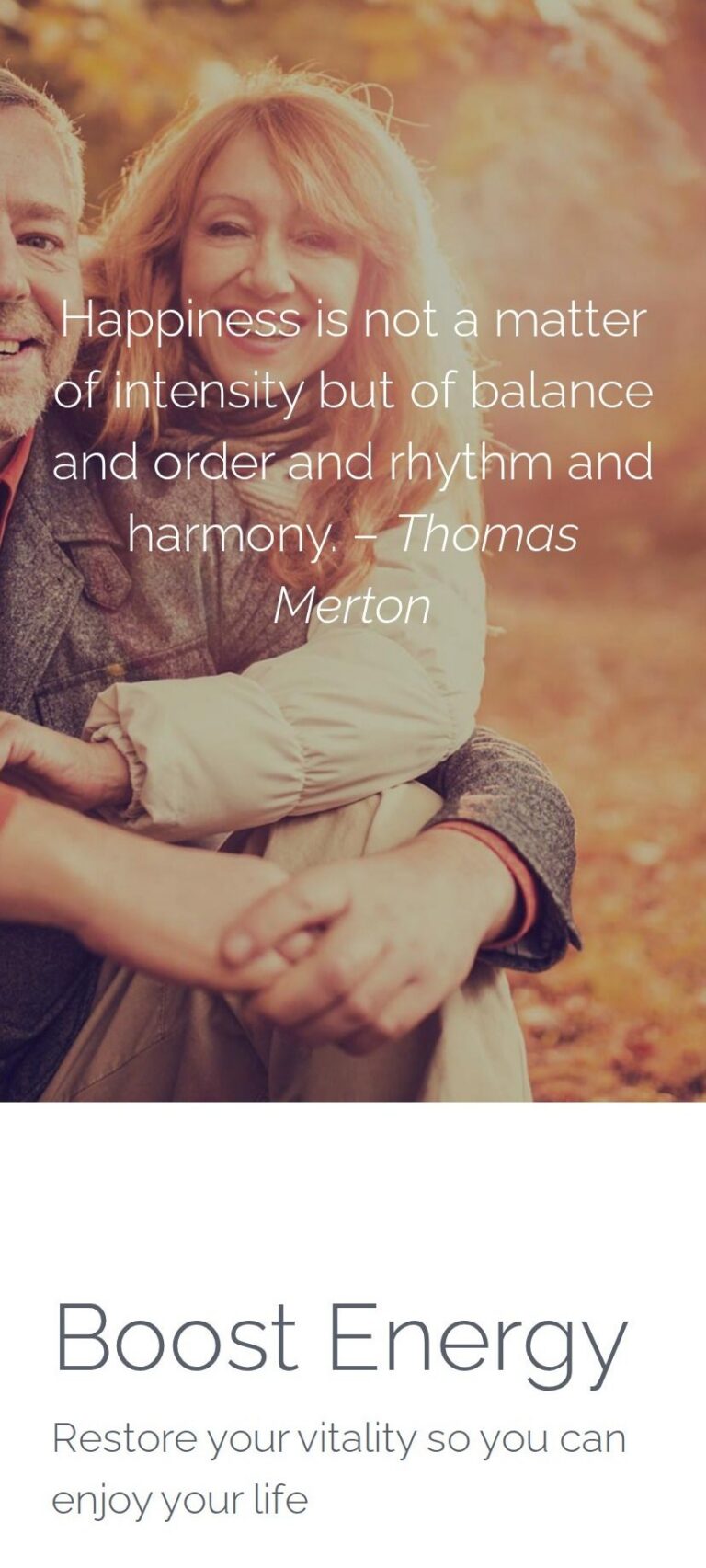 Optimal Health Institute of Ohio homepage on a phone, with a Thomas Merton quote on balance and harmony