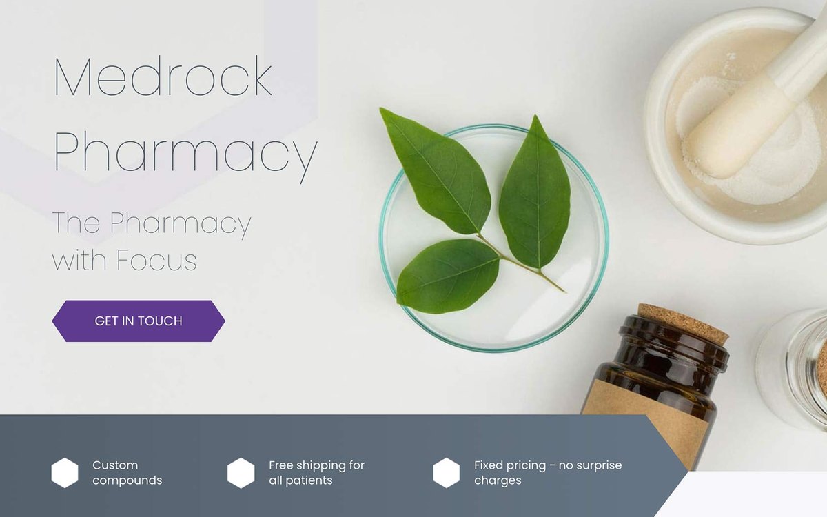 Healthcare website design for Medrock Pharmacy, a compounding pharmacy: the homepage hero