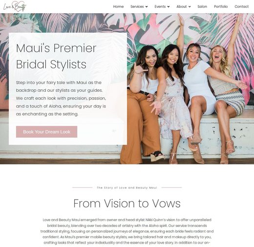 About page for Love and Beauty Maui: Maui's premier bridal stylists