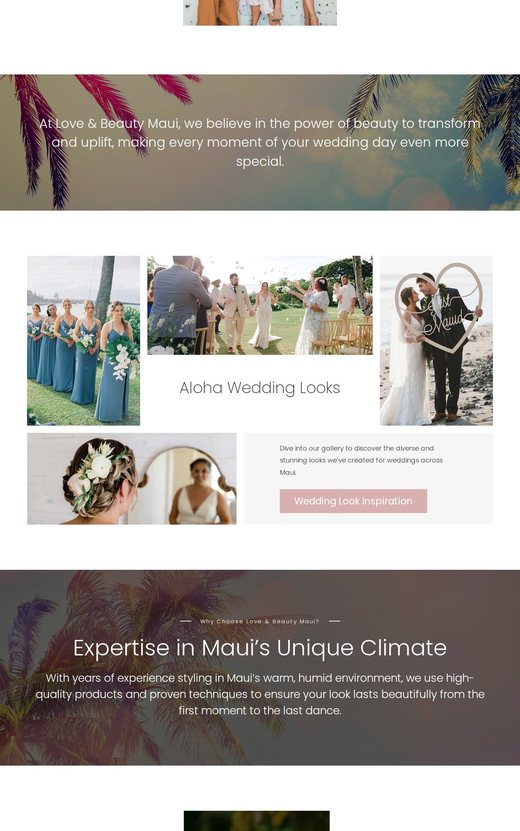 Destination weddings page with Aloha wedding looks and expertise in Maui's climate