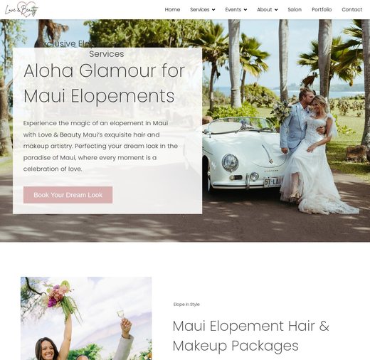 Maui elopement hair and makeup page on the Love and Beauty Maui website