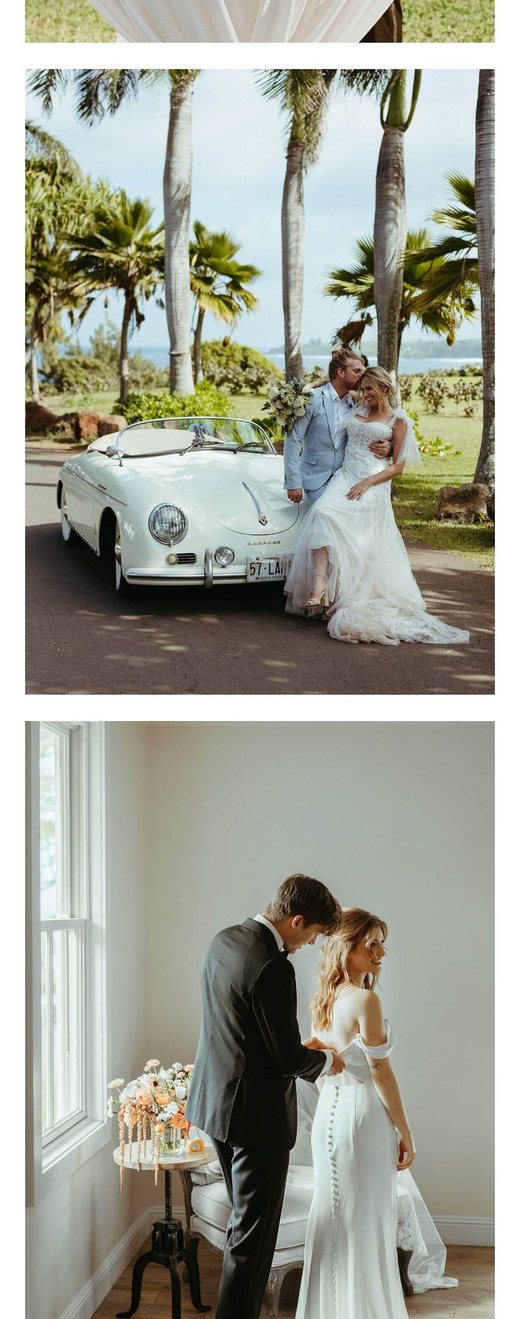 Love and Beauty Maui portfolio page on a phone, showing real Maui weddings