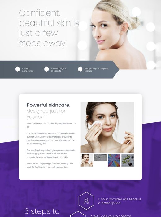 Medrock Pharmacy homepage, a website design case study for a dermatology compounding pharmacy