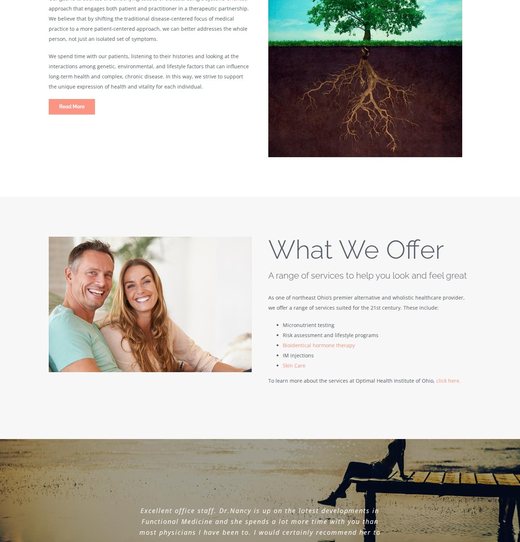 What We Offer section on the Optimal Health Institute of Ohio website, beside a tree with its roots showing