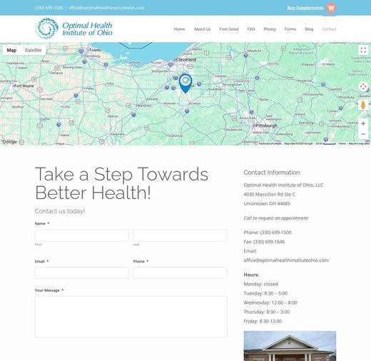Contact page for Optimal Health Institute of Ohio: take a step towards better health