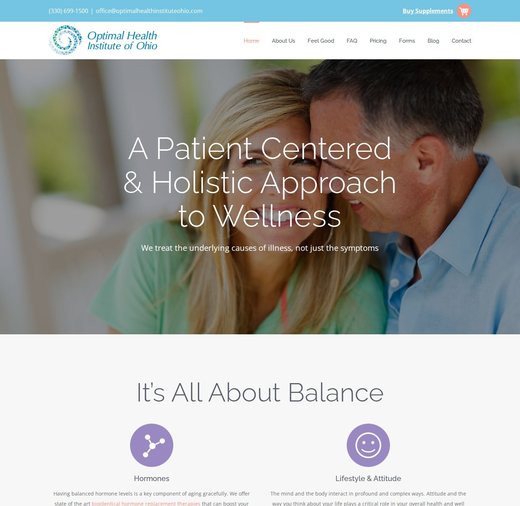 Optimal Health Institute of Ohio website design: the homepage, a patient centered and holistic approach to wellness