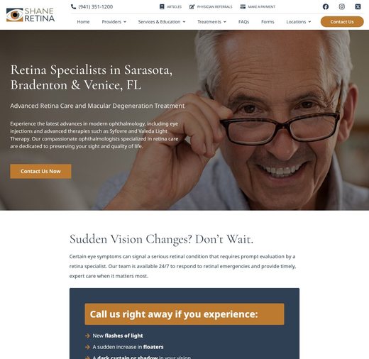 Web design case study: the Shane Retina homepage for retina specialists in Sarasota, Bradenton and Venice