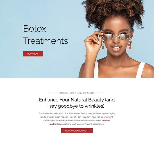 Botox treatments page on the Skin Health Forever website