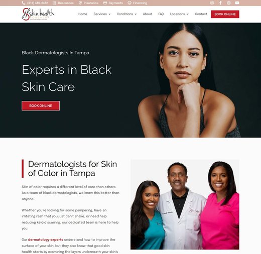 Skin of color dermatologist page for Skin Health Forever: Black dermatologists in Tampa, experts in Black skin care